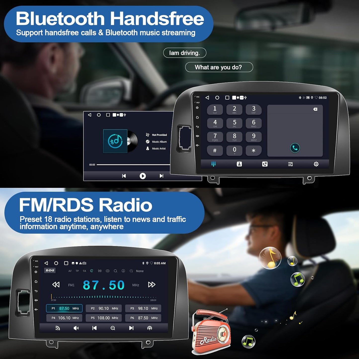 2G+32G Car Stereo Radio with Wireless Apple CarPlay Android Auto for Hyundai Sonata 2004-2008 9" Android Touch Screen Bluetooth Car Radio with GPS Navigation WiFi Backup Camera FM RDS Head Unit
