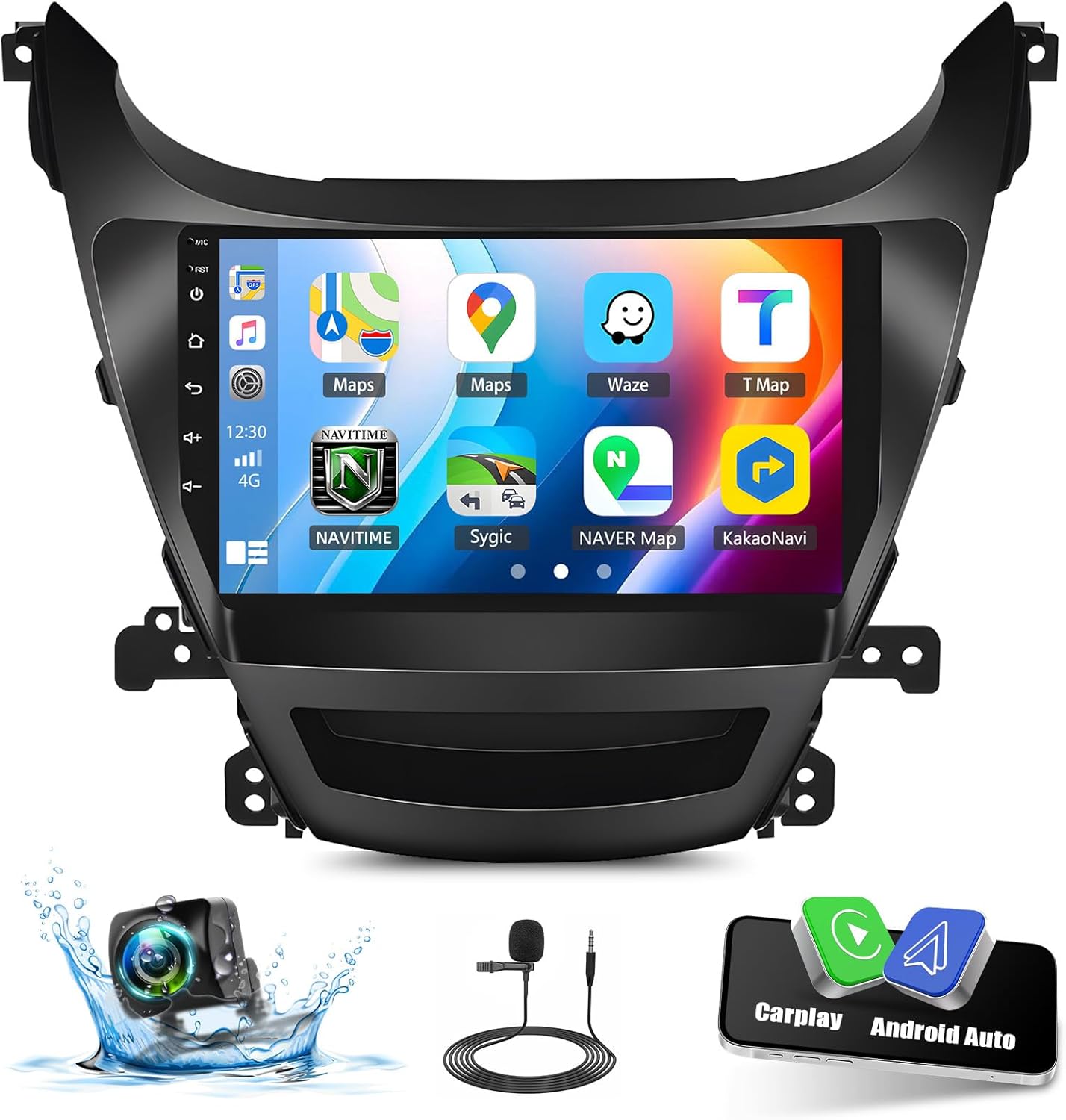 2+64G Android Car Stereo for Hyundai Elantra 2014 2015 2016 with Apple Carplay Android Auto Mirror Link 9 inch Touchscreen Radio Head Unit FM RDS HiFi Bluetooth WiFi GPS + AHD Backup Camera & MIC