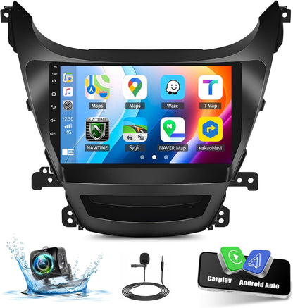 2+64G Android Car Stereo for Hyundai Elantra 2014 2015 2016 with Apple Carplay Android Auto Mirror Link 9 inch Touchscreen Radio Head Unit FM RDS HiFi Bluetooth WiFi GPS + AHD Backup Camera & MIC