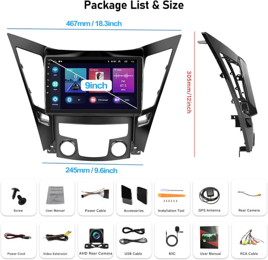 2+64G Android Car Stereo for Hyundai Sonata 2010-2015 with Apple Carplay Android Auto Mirror Link 9 inch Head Unit Touchscreen Radio FM RDS HiFi Bluetooth WiFi GPS + AHD Backup Camera & MIC