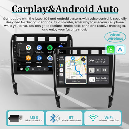 4+64G Android 13 Car Stereo for Porsche Cayenne 9PA 955 957 2002-2010 - 9 Inch Touchscreen Radio with Wireless Apple Carplay & Android Auto - WiFi/Mirror Link/SWC + AHD Backup Camera
