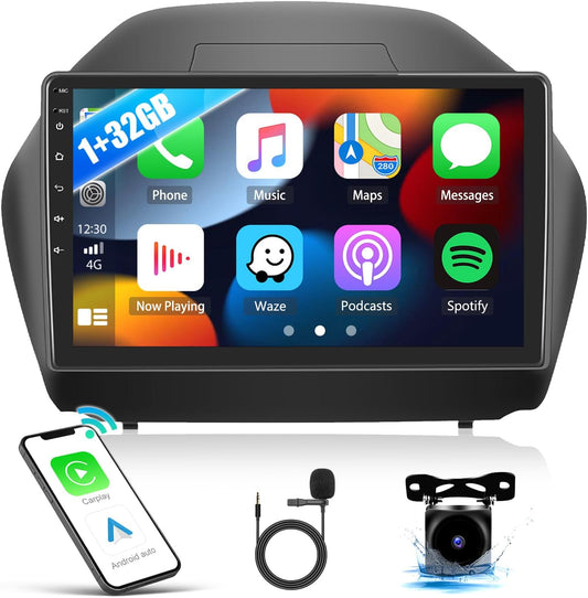 4+64GB Android Car Stereo Radio for Hyundai Tucson 2010-2015 with Wireless Carplay Android Auto Touch Screen Bluetooth Car Radio with GPS Navigation HiFi WiFi FM RDS Radio + AHD Backup Camera