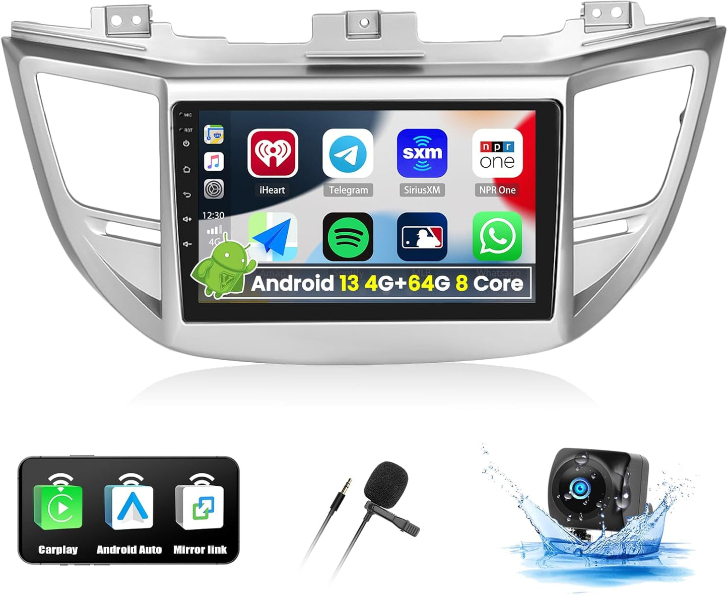 2G+32G 9 Inch Android Car Stereo for Hyundai Tucson 2015-2018 Radio Wireless Apple CarPlay Android Auto Bluetooth Touchscreen GPS Navigation Head Unit WiFi FM USB SWC Split Screen+AHD Backup Camera