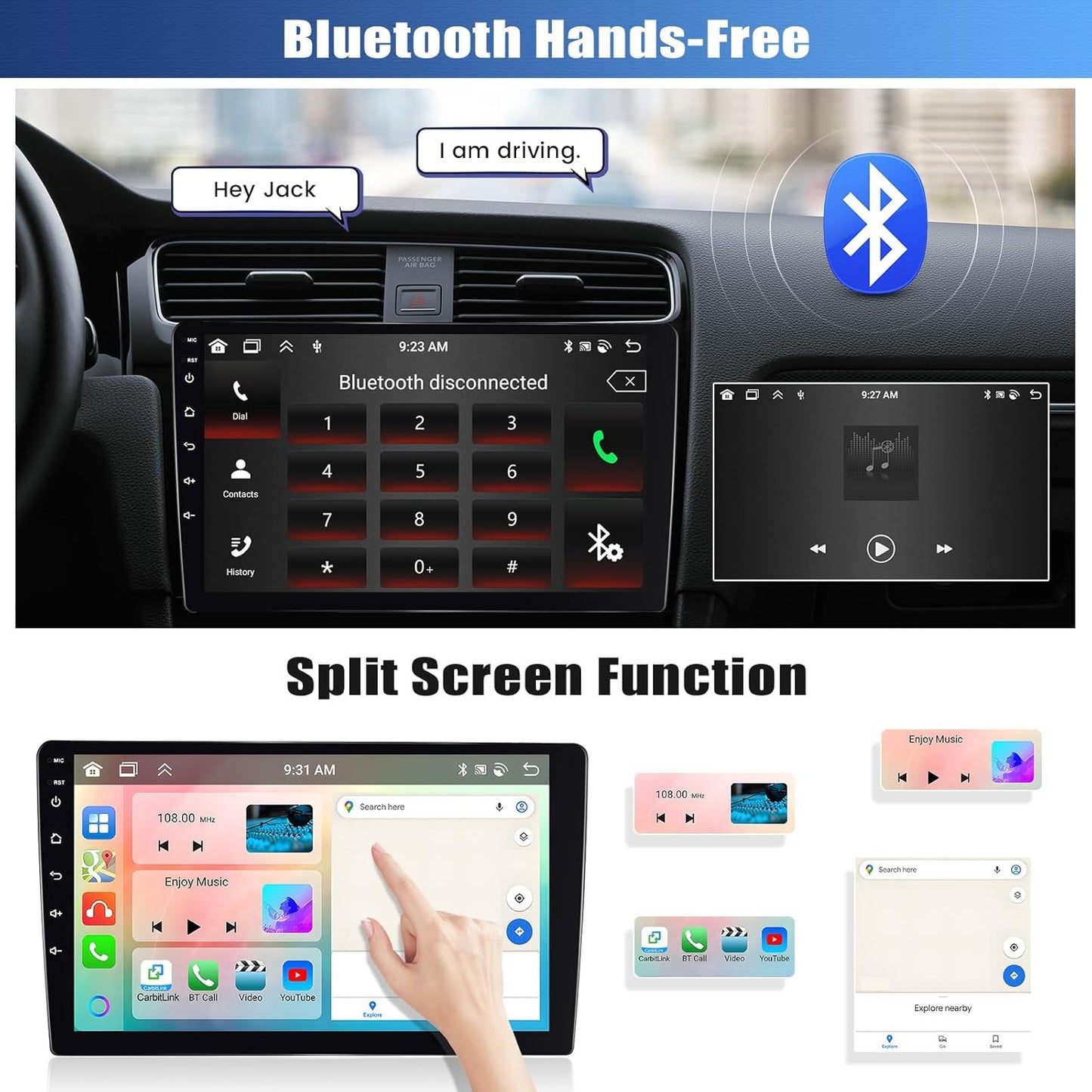 [8 Core 4G+64G] Android 13 Car Stereo for Hyundai Veloster 2011-2015 with Wireless Apple Carplay Android Auto,9'' Touchscreen Car Radio with WiF/GPS Navigation,Bluetooth,FM/RDS,SWC+AHD Backup Camera