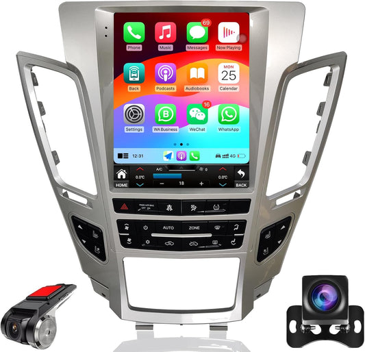 Car Radio for Cadillac CTS 2008-2012 Stereo Replacement Upgrade Carplay Android Auto Vertical Touch Screen Tesla Style with DSP in Dash Headunit Multimedia Player Audio Voice Control GPS Navigation