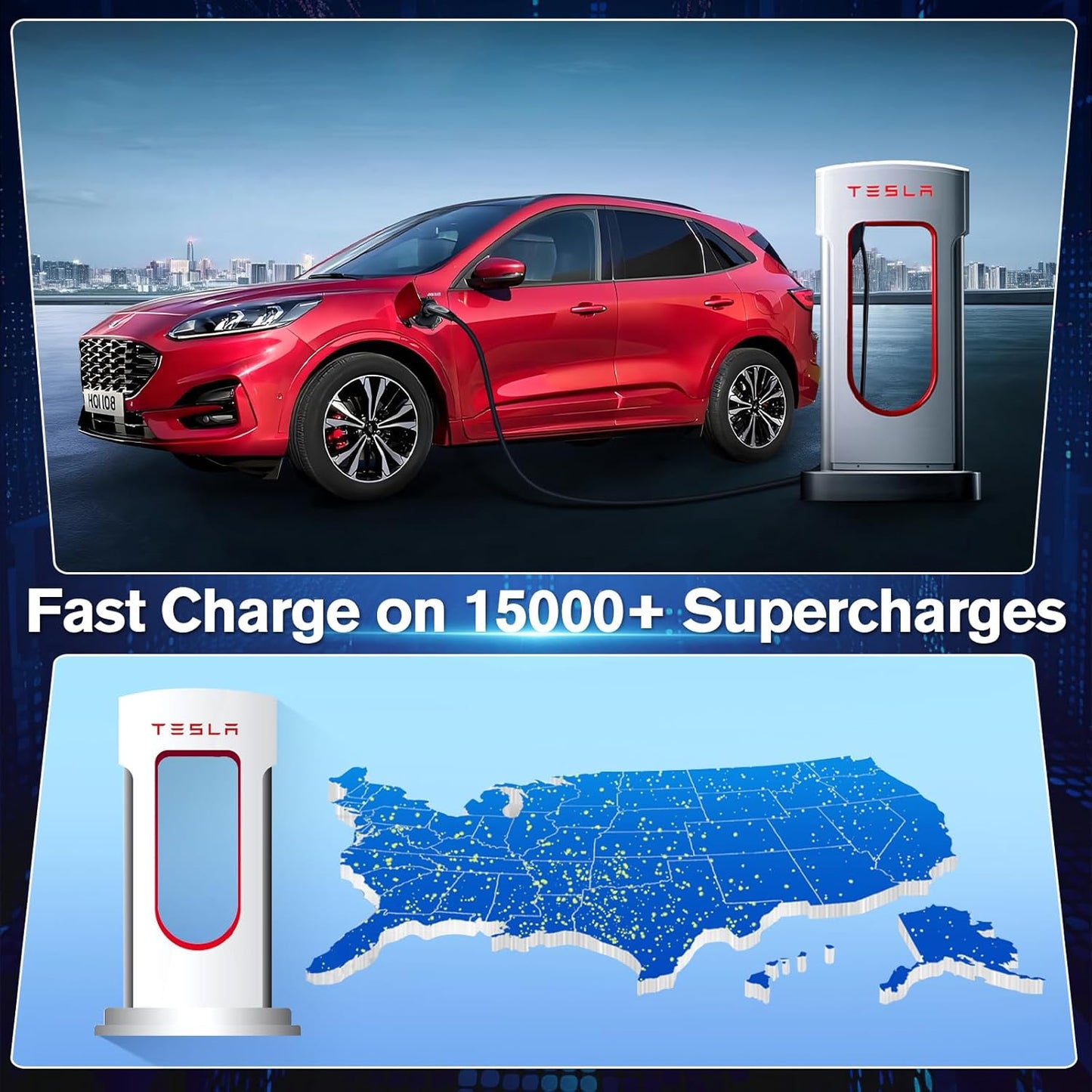 NACS to CCS1 Charging Adapter Tesla Supercharger Adapter 500A/1000V Max 250KW NACS to CCS Electric Vehicle Fast DC Charging Adapter Compatible with Ford,GM,Volvos,and Polestar EVsTesla   Vehicle Accessories