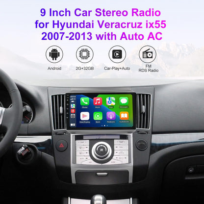 Android 13 Car Stereo Radio for Hyundai Veracruz ix55 2007-2013 Auto AC, Biorunn 9 Inch GPS Wireless Wired Car-Play Android Auto IPS Navi WiFi FM RDS Head Unit 2GB RAM 32GB ROM
