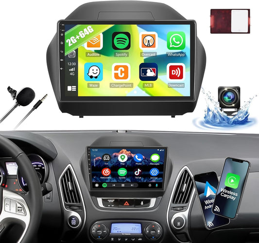 2G+64G Car Stereo Radio for Hyundai Tucson IX35 2010-2015 with Wireless CarPlay Android Auto Android 13 Car Radio 10.1" Touch Screen Bluetooth Radio with HiFi FM GPS Backup Camera Head Unit (High-End)