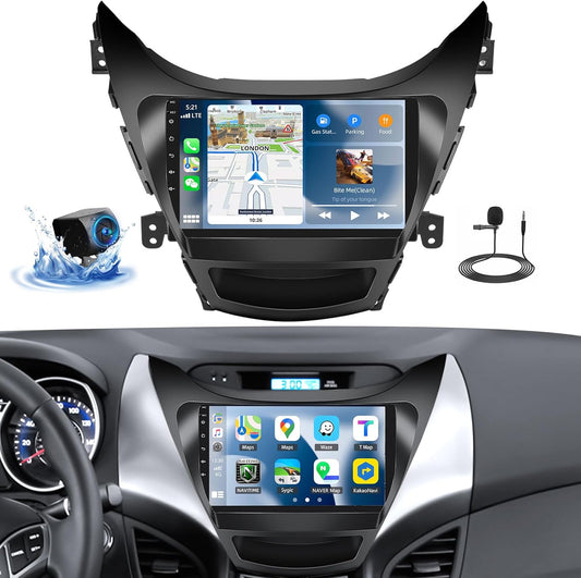 1+32G Android Car Stereo for Hyundai Elantra 2011 2012 2013 with Carplay Android Auto Multimedia Player 9 inch Touchscreen Radio Head Unit FM RDS HiFi Bluetooth WiFi GPS SWC+ Backup Camera & MIC