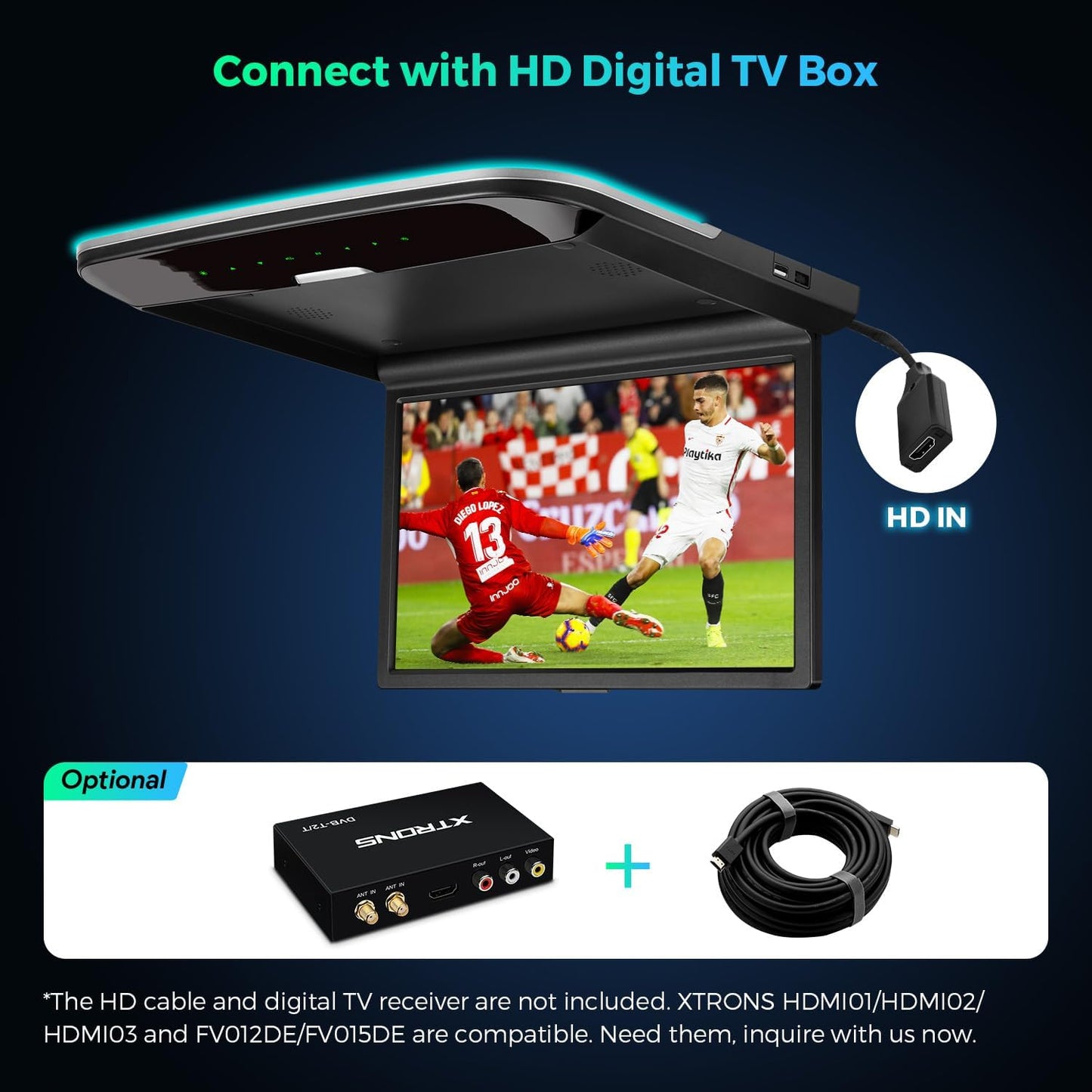 car displayXTRONS 14 Inch Car Overhead Player, Wide HD Car Roof Mount Monitor Built-in Stereo Speakers, Overhead Flip Down Car Monitor Support HDMI USB Input
