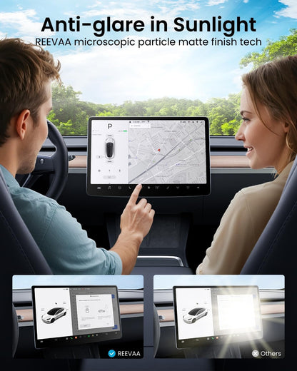 REEVAA 2024 Upgrade Tesla Model Y /3 Accessories - Matte Screen Protector [Anti-glare & Anti-Fingerprint] 9H Tempered Glass for Model Y(2024~2020) Model 3(2023~2017), with Alignment Kit, 15"Tesla   Vehicle Accessories