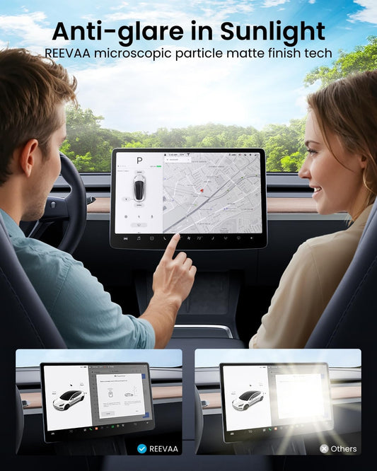 REEVAA 2024 Upgrade Tesla Model Y /3 Accessories - Matte Screen Protector [Anti-glare & Anti-Fingerprint] 9H Tempered Glass for Model Y(2024~2020) Model 3(2023~2017), with Alignment Kit, 15"Tesla   Vehicle Accessories