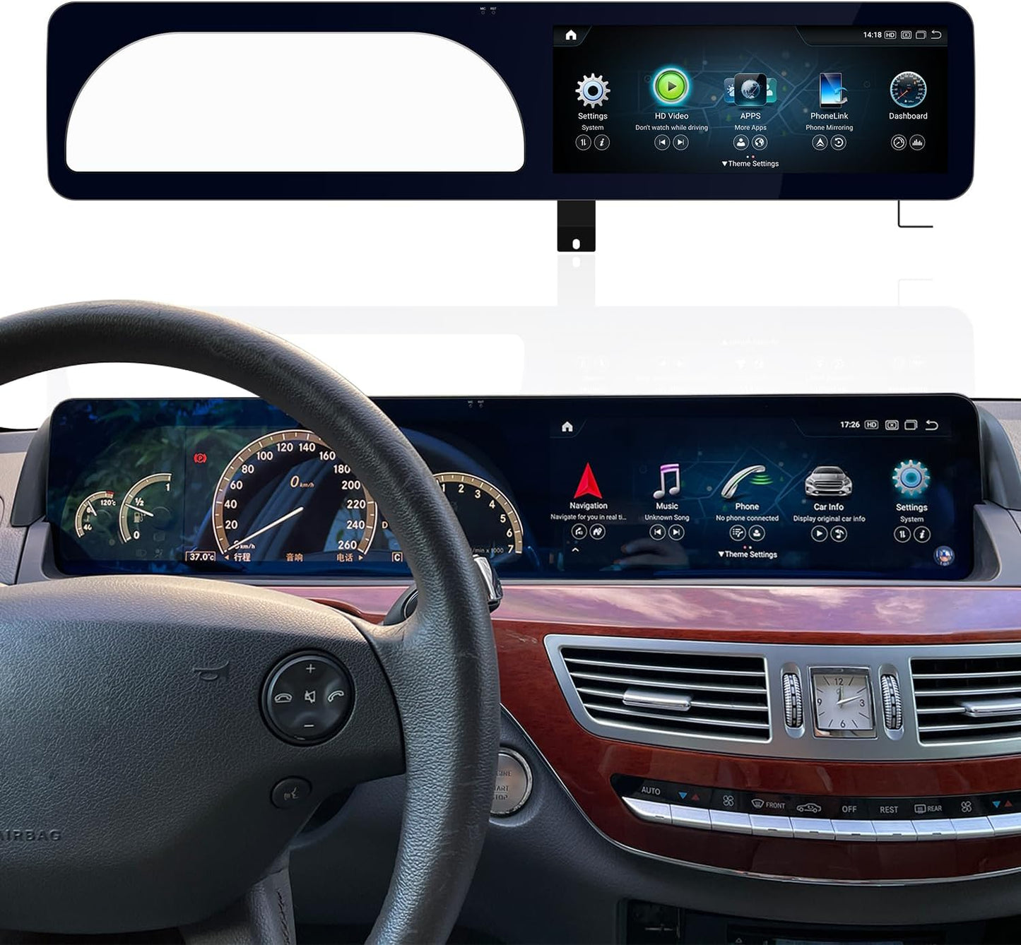 Mercedes-Benz Android Head Unit    12.3" Android 13 Dual Screen Style Multimedia Blue Anti-Glare HD Screen for Mercedes-Benz 2006-2013 S CL Class W221 W216 NTG 3.0/3.5, Support Carplay Android Auto Mirror Link (8+128GB)