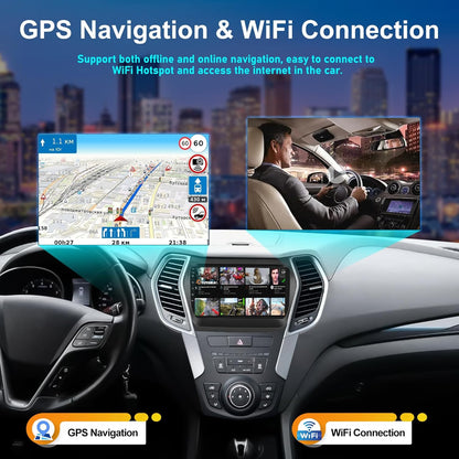 2G+32G Android 13 Car Stereo for Hyundai Santa Fe 2013-2017 with Wireless Apple CarPlay Android Auto Mirror Link 9" Touch Screen Bluetooth Car Radio with GPS Navigation WiFi Backup Camera FM Head Unit