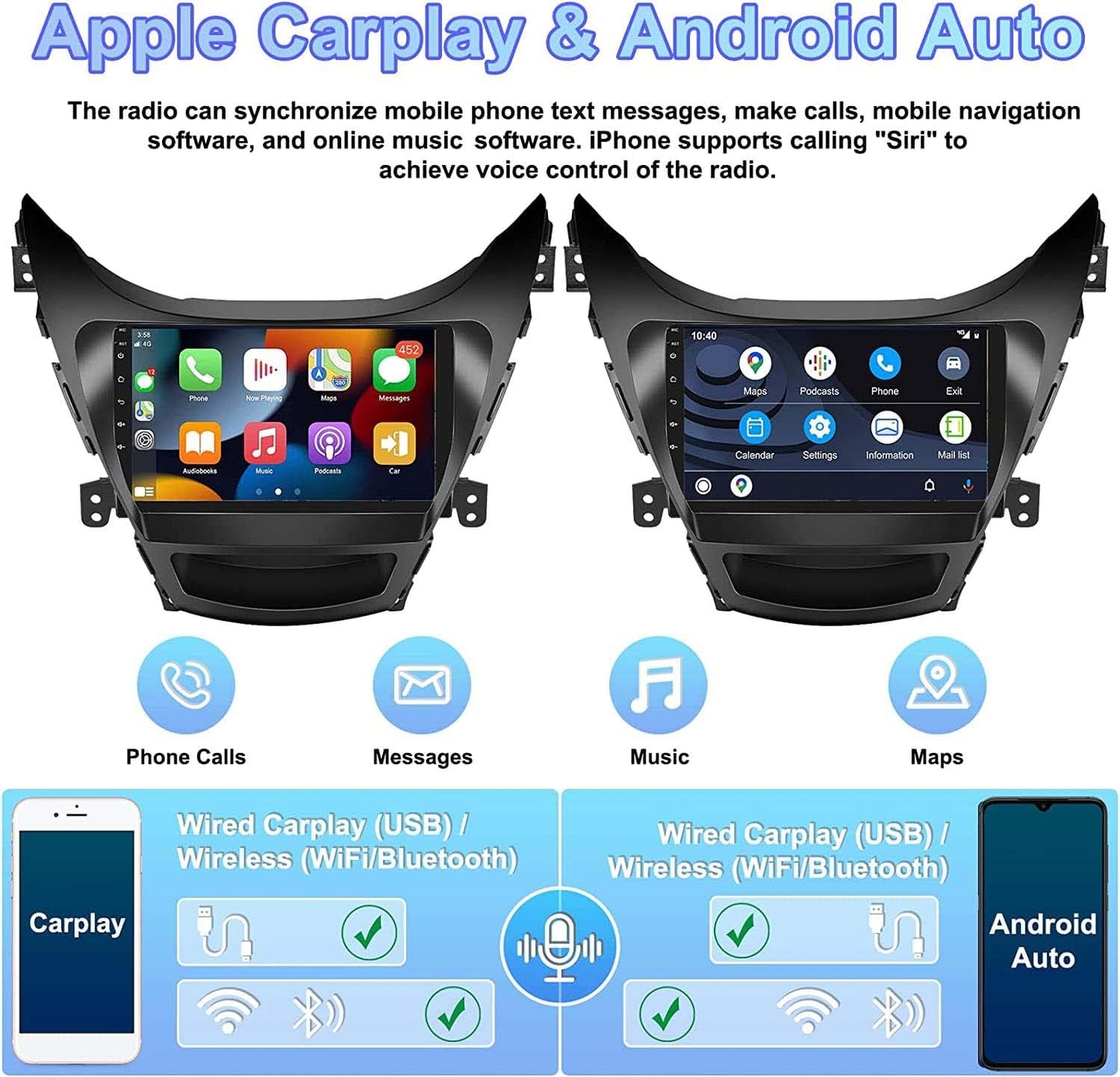 1+32G Android Car Stereo for Hyundai Elantra 2011 2012 2013 with Carplay Android Auto Multimedia Player 9 inch Touchscreen Radio Head Unit FM RDS HiFi Bluetooth WiFi GPS SWC+ Backup Camera & MIC