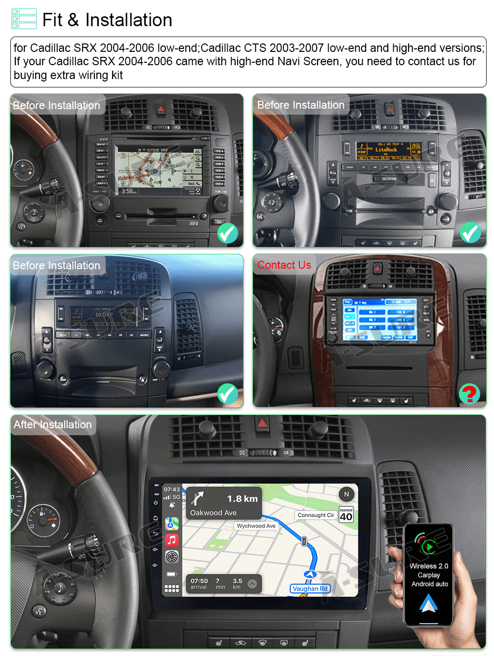10'' Android 12 Car Radio Stereo Navi GPS 2+32G Carplay for Cadillac CTS SRX 2003-2007