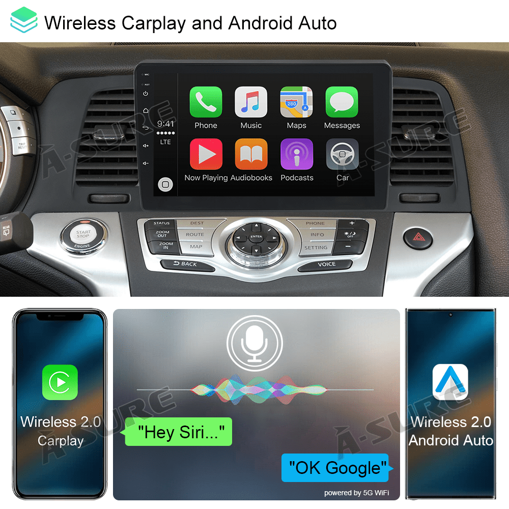 ASURE 8 Core 6+128GB Android 13 Car Radio Stereo for Nissan Murano 2009-2014 Wireless CarPlay Bluetooth WiFi 4G LTE GPS DSP