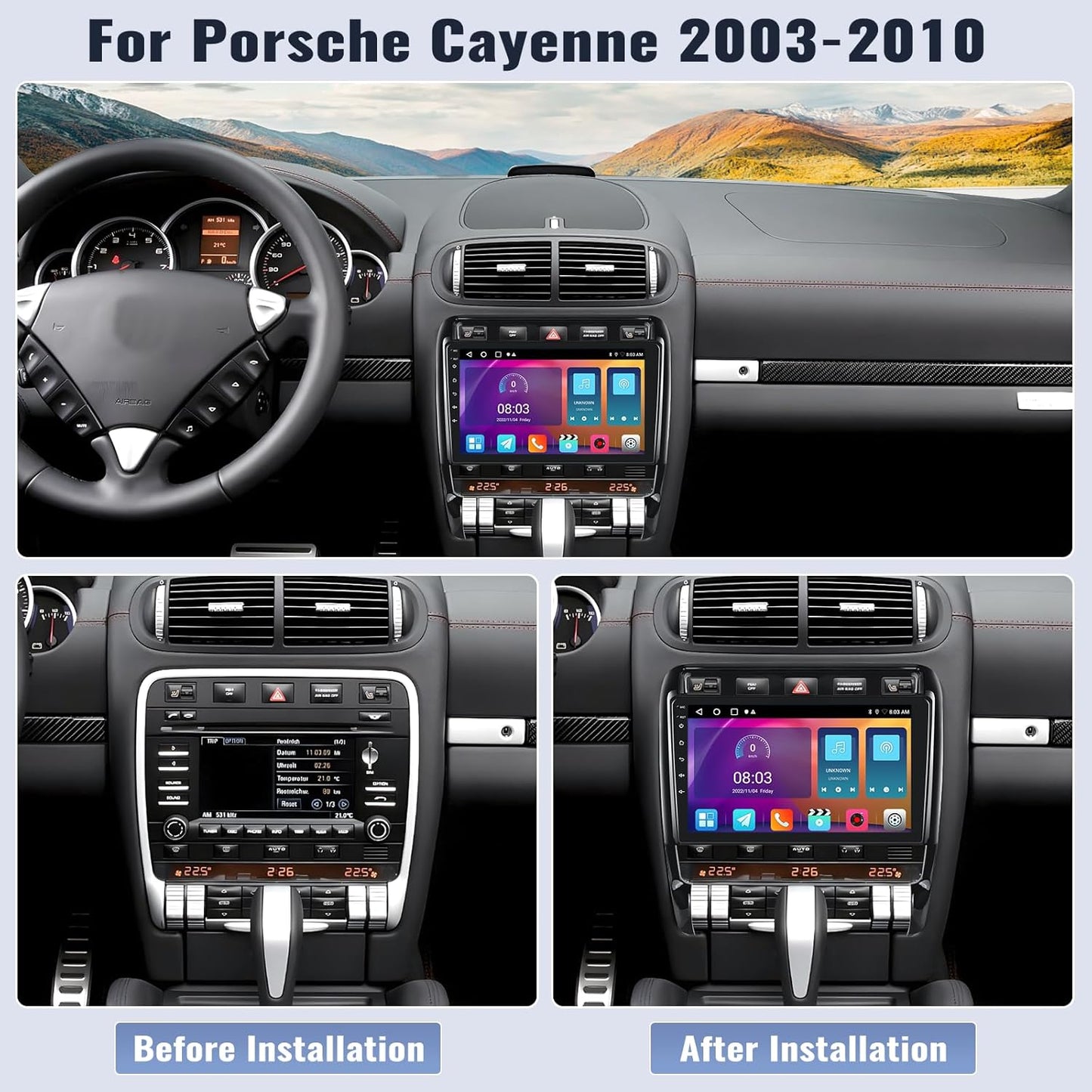 SIXWIN Android 13 Car Radio for Porsche Cayenne 2003-2010 2G+32G with Apple Carplay Android Auto Mirror Link 26UI Bluetooth 9 inch Touchscreen with GPS Navigation WiFi EQ FM Backup Camera MIC …
