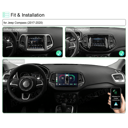 For Jeep Compass 2017-2020 Wireless CarPlay Android 13 Car Radio Stereo GPS Navi Bluetooth WiFi USB DSP SWC 2+32GB