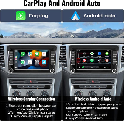 Android Car Stereo for VW Volkswagen Seat Golf Passat Jetta Beetle Tiguan Touran EOS 7” Double Din Touchscreen Bluetooth Radio with Apple CarPlay Android Auto GPS Navigation WiFi FM Backup Camera MIC