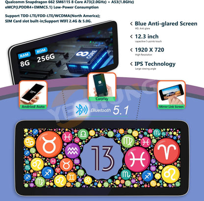 Mercedes-Benz Android Head Unit    12.3" W212 Android 13 Car Multimedia Blue Anti-Glare HD Screen for Mercedes Benz E Class W212 2012-2015 NTG4.5 System, CarPlay Android Auto Use OEM Bluetooth get Sound (8+256GB)