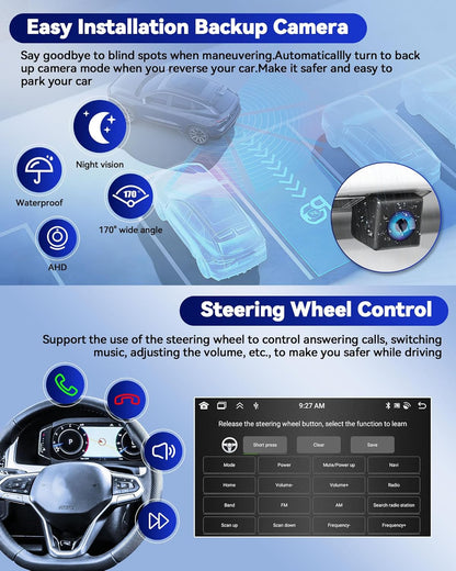 CAMECHO 9'' Touchscreen Car Radio for Hyundai Veloster 2011-2015 Head Unit with Carplay Android Auto, 2+64G Android 13 with Bluetooth 5.0, GPS Navigation, WiFi, FM/RDS + Backup Camera & Microphone