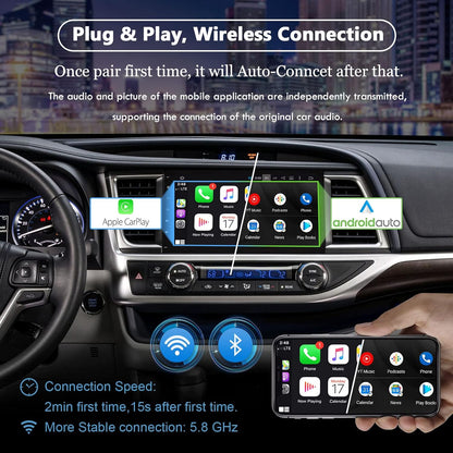 KAMING Carplay Adapter, Compatible with iPhone and Android Phones, Wireless and Plug and Play, 5G Dual-band Signal Filtering Technology, Supports Netflix, YouTube, and GPS