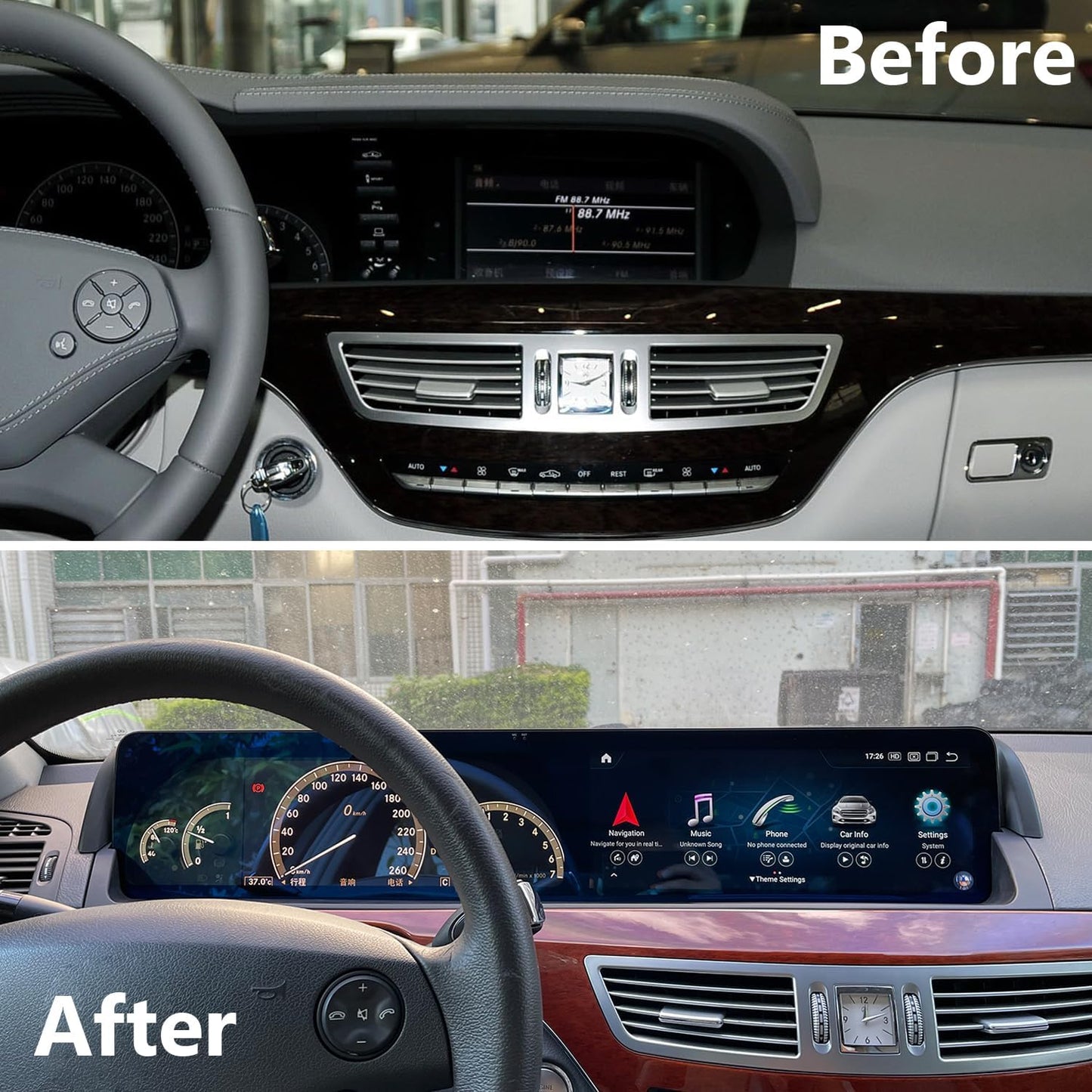 Mercedes-Benz Android Head Unit    12.3" Android 13 Dual Screen Style Multimedia Blue Anti-Glare HD Screen for Mercedes-Benz 2006-2013 S CL Class W221 W216 NTG 3.0/3.5, Support Carplay Android Auto Mirror Link (8+128GB)