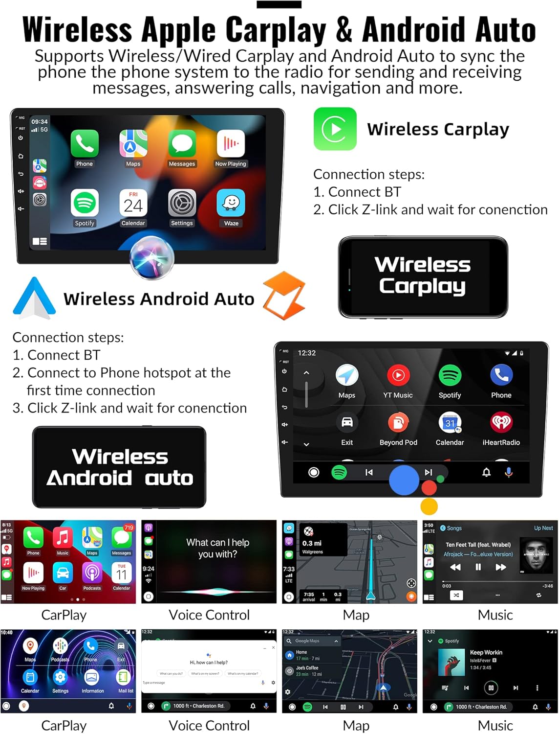 Camecho Car Radio Head Unit Android 13 for Hyundai Tucson IX35 2010-2015 Radio, 10" Touch Screen Car Stereo with CarPlay, Android Auto, Bluetooth, WiFi, HiFi & EQ, GPS Navigation + AHD Backup Camera