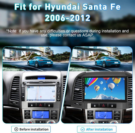 Roinvou for Hyundai Santa Fe 2006-2012 Android Car Radio Stereo 9 Inch Capacitive HD Touch Screen Mirror Link GPS Navigation Head Unit with WiFi Bluetooth USB FM RDS Steering Wheel Controls