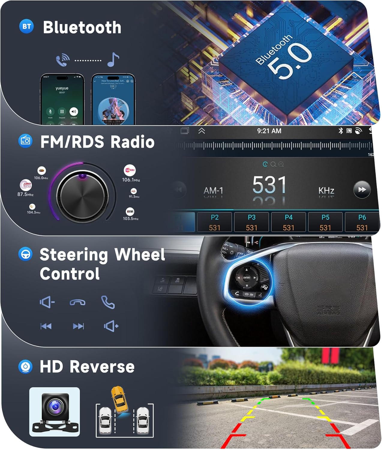 [8 CORE 2G+64G] Android 13 Double Din Car Radio Wireless Carpla Android Auto, 10.1" IPS HD Touchscreen Car Stereo with Bluetooth GPS WiFi FM/RDS 32EQ Mirror Link DSP SWC Backup Camera