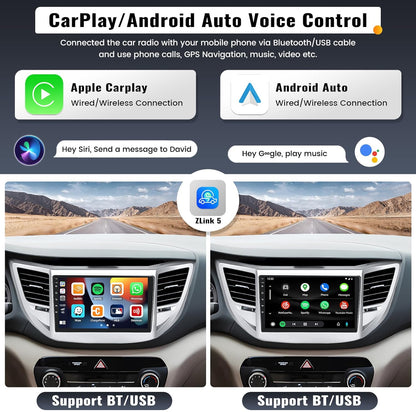 2G+32G 9 Inch Android Car Stereo for Hyundai Tucson 2015-2018 Radio Wireless Apple CarPlay Android Auto Bluetooth Touchscreen GPS Navigation Head Unit WiFi FM USB SWC Split Screen+AHD Backup Camera