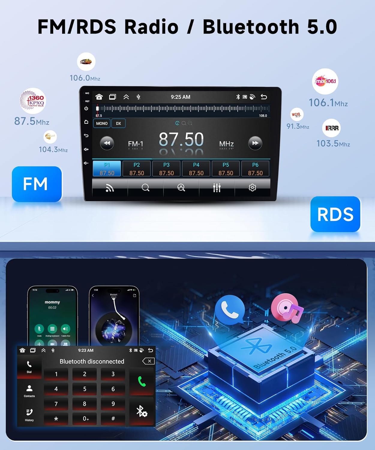 8Core 4G+64G Android 13 Double Din Car Stereo Wireless Carplay Android Auto, 10.1inch HD 1280 * 720P IPS Touchscreen Radio in-Dash Head Unit GPS WiFi/32EQ DSP Audio/Bluetooth5.0/SWC Backup Camera