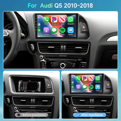 2+64G Android Car Radio Car Stereo for Audi Q5 2010-2018 with Wireless Carplay Android Auto, 9’’ Touch Screen Head Unit Mirror Link WiFi GPS Navigation Bluetooth FM RDS EQ AHD Backup Camera SWC MIC