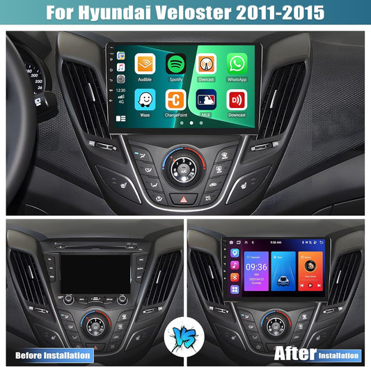 [8 Core 4G+64G] Android 13 Car Stereo for Hyundai Veloster 2011-2015 with Wireless Apple Carplay Android Auto,9'' Touchscreen Car Radio with WiF/GPS Navigation,Bluetooth,FM/RDS,SWC+AHD Backup Camera