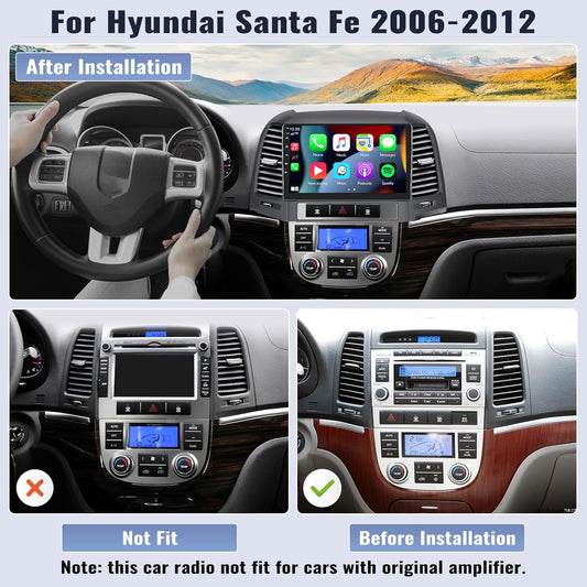 SIXWIN Android 13 4G+64G Car Stereo for Hyundai Santafe 2006-2012 9 Inch Touch Screen with CarPlay Android Auto with Bluetooth Weather Forecast 59UI GPS Navigation WiFi Network Radio 32EQ