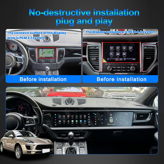 Dual Screen Android Car Radio GPS Navigation for Porsche Macan 2014-2017 Stereo Replacement 12.3 Inch IPS Touch Screen Multimedia Player Auto Radio Modify 2024 (PCM 3.1, 8-256GB)