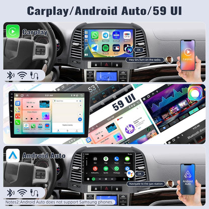 SIXWIN Android 13 4G+64G Car Stereo for Hyundai Santafe 2006-2012 9 Inch Touch Screen with CarPlay Android Auto with Bluetooth Weather Forecast 59UI GPS Navigation WiFi Network Radio 32EQ