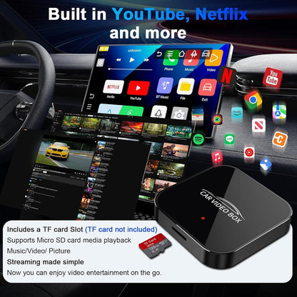 Wireless Carplay Adapter with Netflix YouTube, 2024 Carplay Wireless Adapter& Android Auto Wireless Dongle Easy to Setup,5GHz WiFi,Video Box Convert Wried to Wireless CarPlay Stream to Your Car