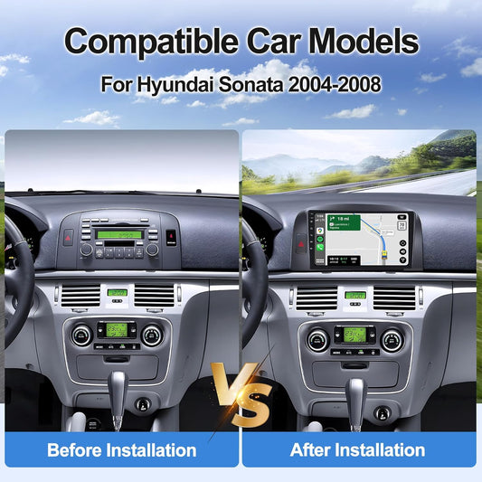 2G+32G Car Stereo Radio with Wireless Apple CarPlay Android Auto for Hyundai Sonata 2004-2008 9" Android Touch Screen Bluetooth Car Radio with GPS Navigation WiFi Backup Camera FM RDS Head Unit