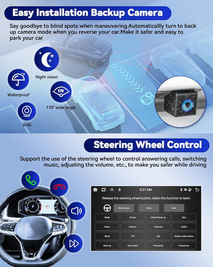 CAMECHO 9'' Touchscreen Car Radio for Hyundai Veracruz ix55 2007-2013 Head Unit with Carplay Android Auto, 2+64G Android 13 with Bluetooth 5.0, GPS Navigation, WiFi, FM/RDS + Backup Camera & Mic