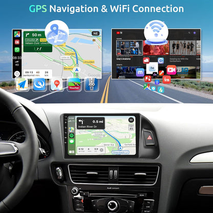 2+64G Android Car Radio Car Stereo for Audi Q5 2010-2018 with Wireless Carplay Android Auto, 9’’ Touch Screen Head Unit Mirror Link WiFi GPS Navigation Bluetooth FM RDS EQ AHD Backup Camera SWC MIC