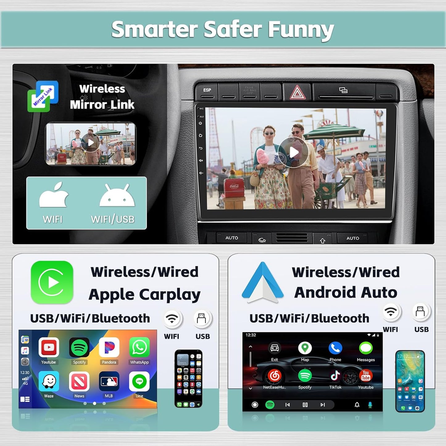 8Core 4+64G Car Stereo for Audi A4 S4 RS4 2002-2008 with Wireless Apple Carplay Android Auto, Android 13 9 inch 1280*720 Touch Screen Car Radio with GPS WiFi BT 5.0 DSP FM RDS Radio AHD Backup Camera