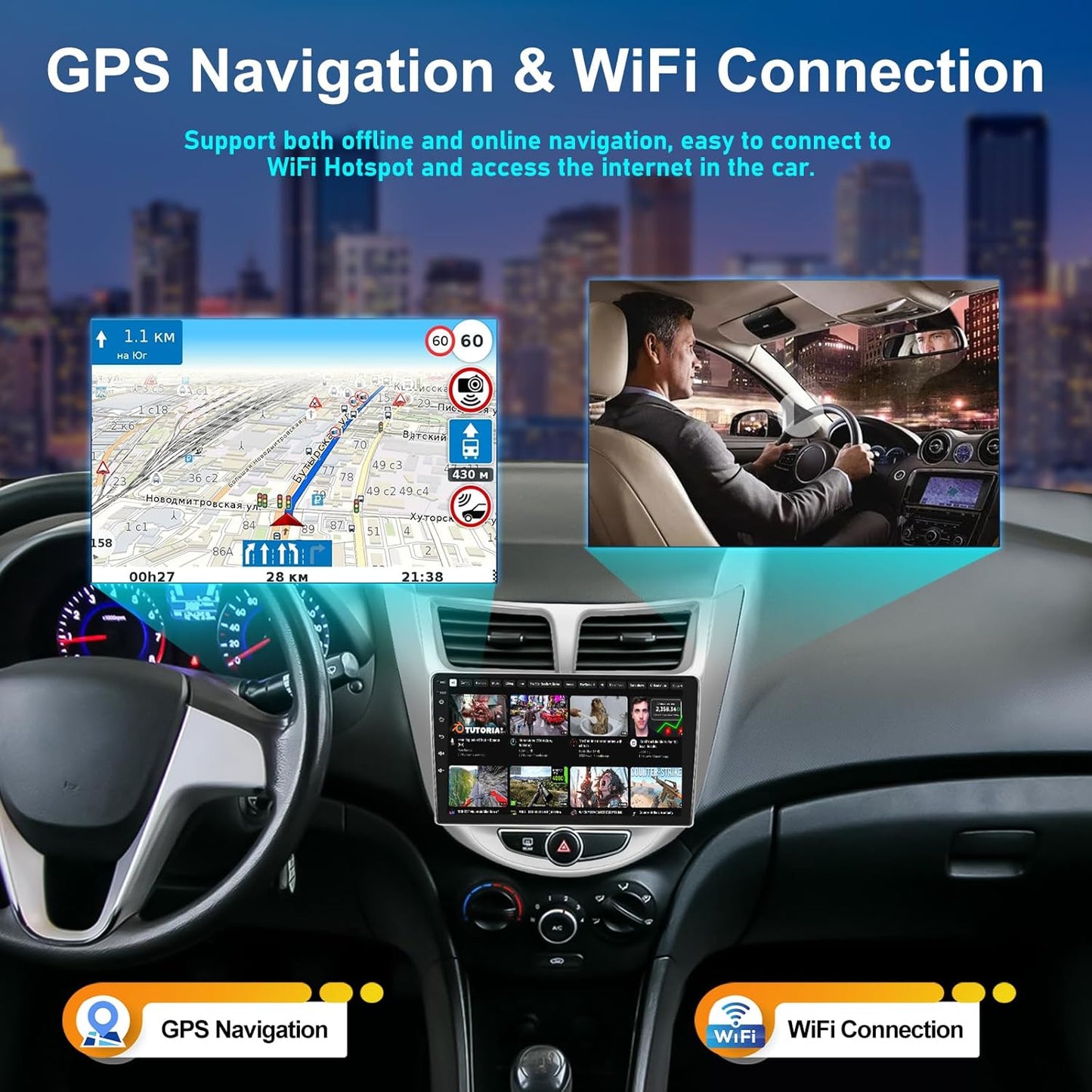 2G+64G Android 13 Car Stereo for Hyundai Accent 2012-2017 with Wireless Carplay Android Auto 9" Touchscreen Car Radio with GPS Navigation HiFi WiFi Bluetooth FM/RDS Radio Head Unit with Backup Camera