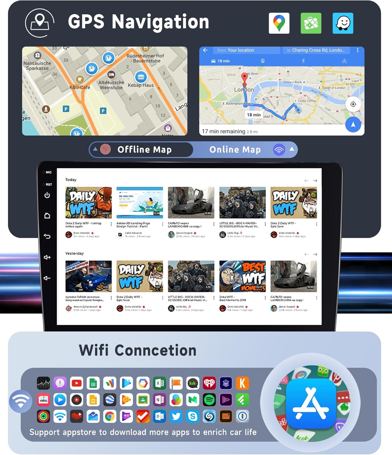 [8 CORE 2G+64G] Android 13 Double Din Car Radio Wireless Carpla Android Auto, 10.1" IPS HD Touchscreen Car Stereo with Bluetooth GPS WiFi FM/RDS 32EQ Mirror Link DSP SWC Backup Camera