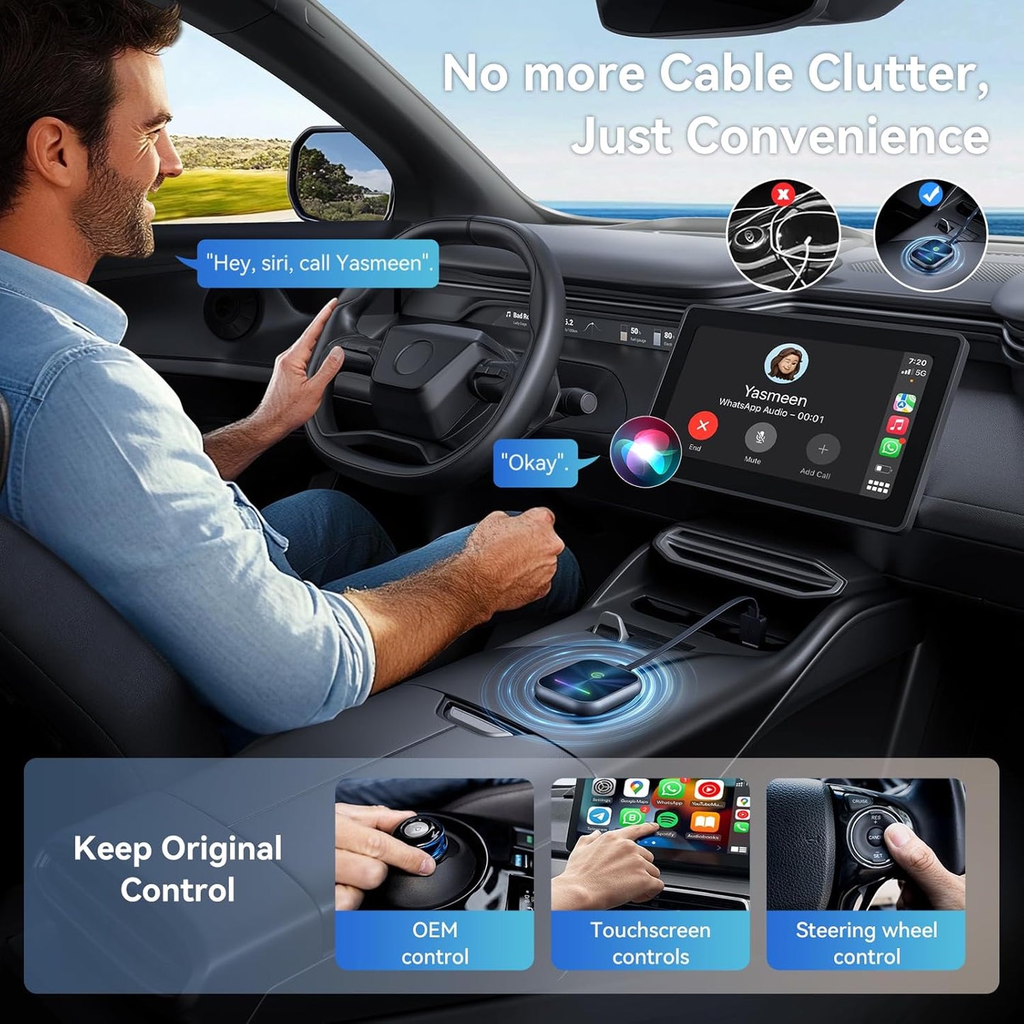 Wireless CarPlay Adapter 2024 Upgraded, 2 in 1 Wireless CarPlay & Android Auto Adapter Converts Factory Wired CarPlay to Wireless, Plug and Play Car Play Wireless Adapter, Compatible iPhone/Android