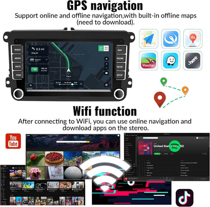 Android Car Stereo for VW Volkswagen Seat Golf Passat Jetta Beetle Tiguan Touran EOS 7” Double Din Touchscreen Bluetooth Radio with Apple CarPlay Android Auto GPS Navigation WiFi FM Backup Camera MIC
