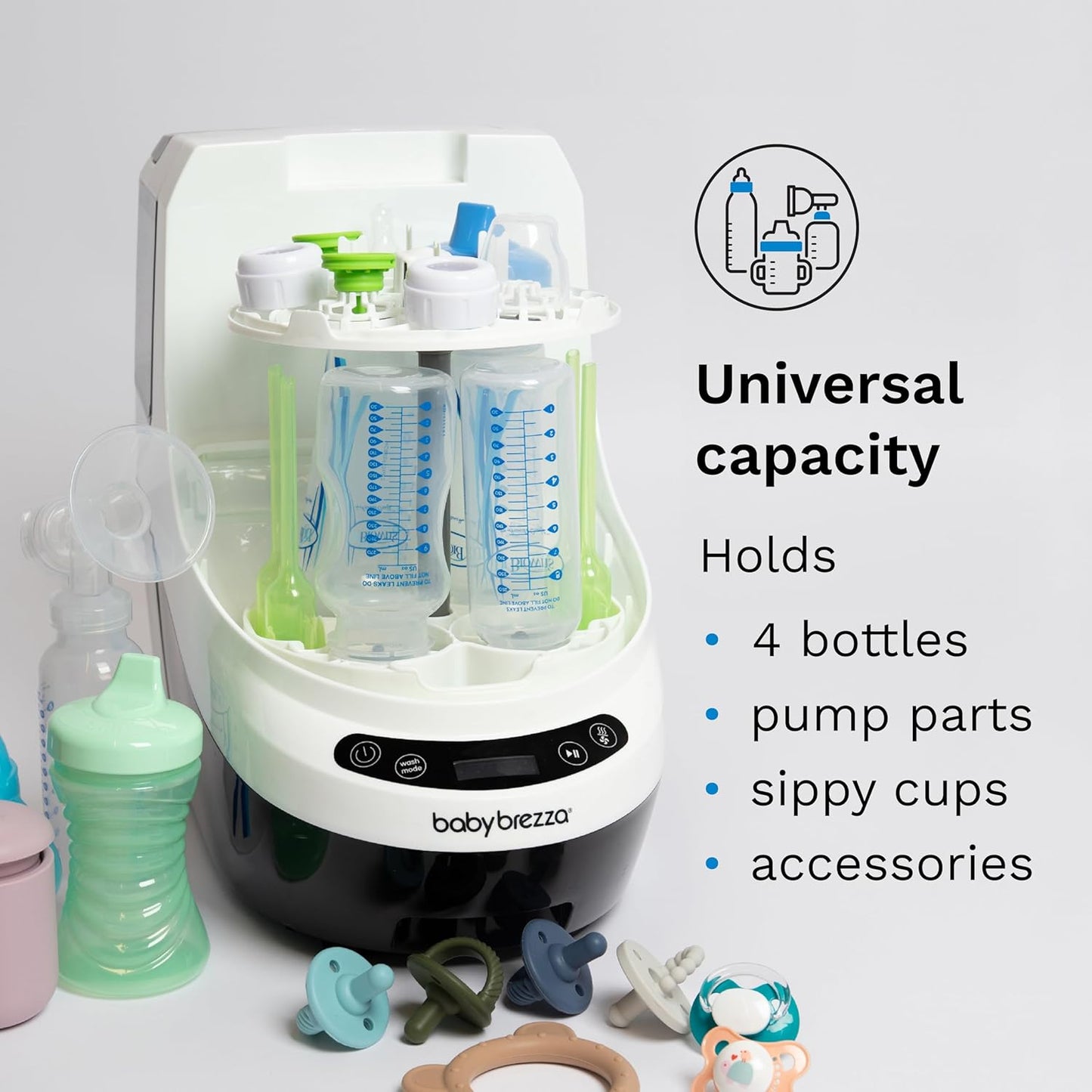 Baby Brezza Bottle Washer Pro - Baby Bottle Washer, Sterilizer + Dryer - All in One Machine Cleans Bottles, Pump Parts, & Sippy Cups - Replaces Hand Washing, Bottle Brushes and Drying Racks