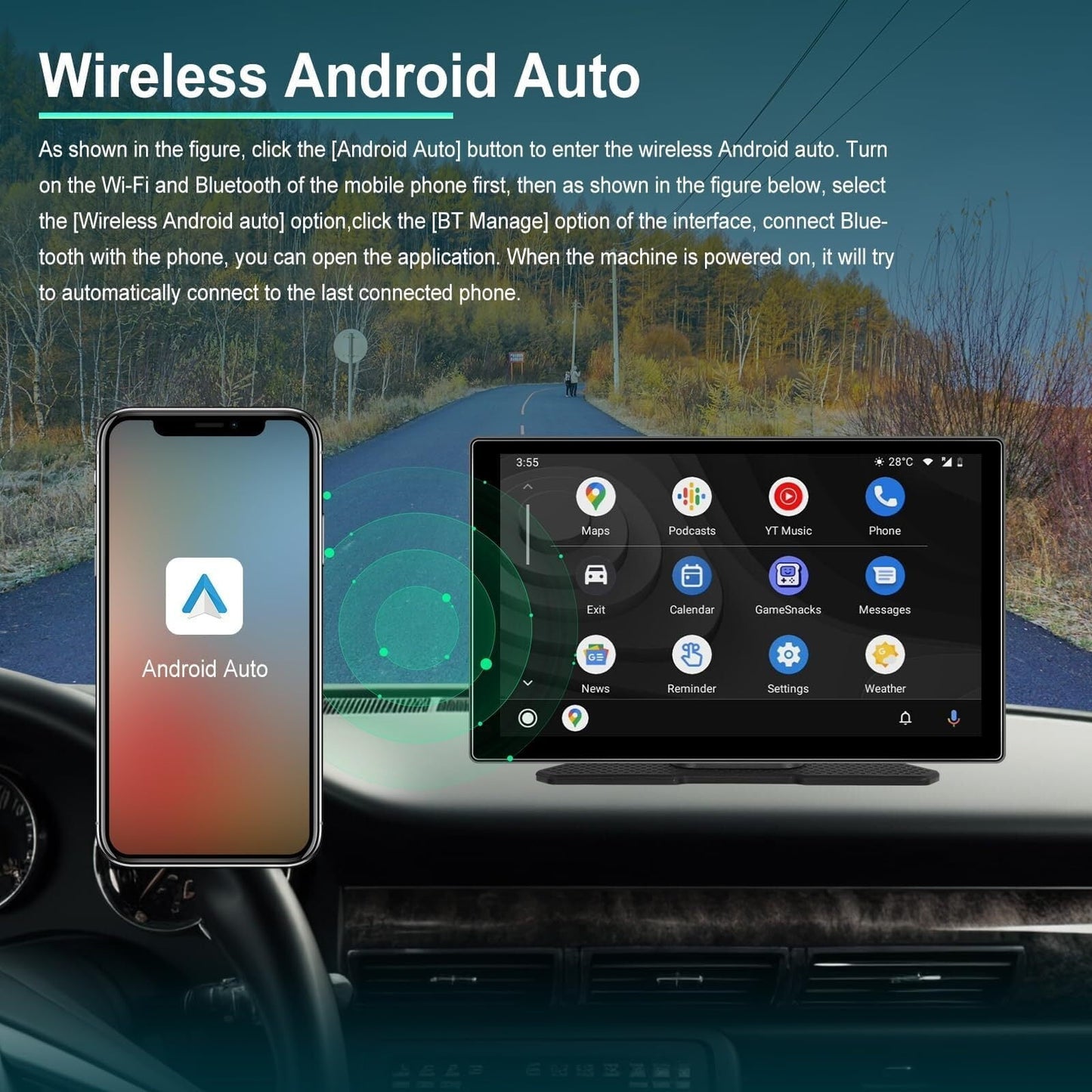 Portable Car Radio Wireless Carplay Android Auto Carplay Screen, Sovob 9'' HD Touchscreen CarPlay Screen FM Transmitter Voice Control, Bluetooth, AirPlay, Mirror Cast, AUX/FM 64G TF Card
