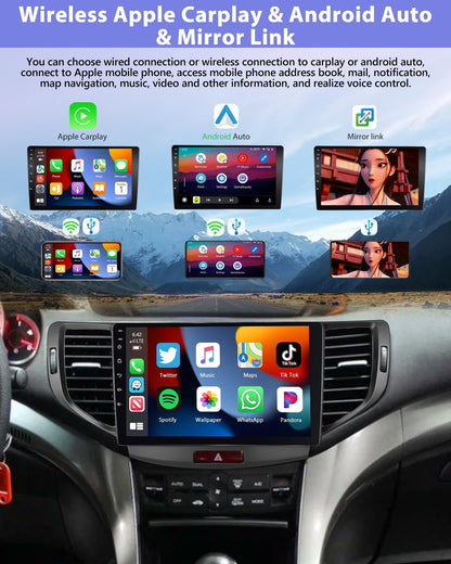 2+64G Car Stereo for Acura TSX 2009-2014/Honda Spirior Accord 2008-2012 with Apple Carplay Android Auto,WiFi 9'' IPS 1280*720 Touchscreen Car Radio with GPS,Bluetooth,FMRDS+Backup Cam C42